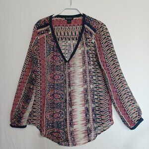Lucky Brand Top Chiffon V Neck Long Sleeve Tunic‎ Blouse Womens Small